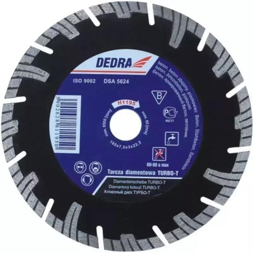 DEDRA Turbo-T gyémánttárcsa 180mm/22,2