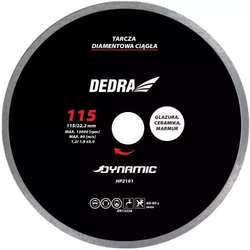 DEDRA Folyamatos vágóélű gyémánttárcsa csempe 115/22,2mm Dynamic