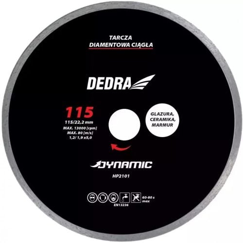 DEDRA Folyamatos vágóélű gyémánttárcsa csempe 180/22,2mm Dynamic