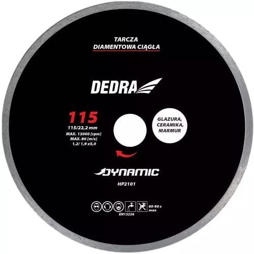 DEDRA Folyamatos vágóélű gyémánttárcsa csempe 180/25,4mm Dynamic