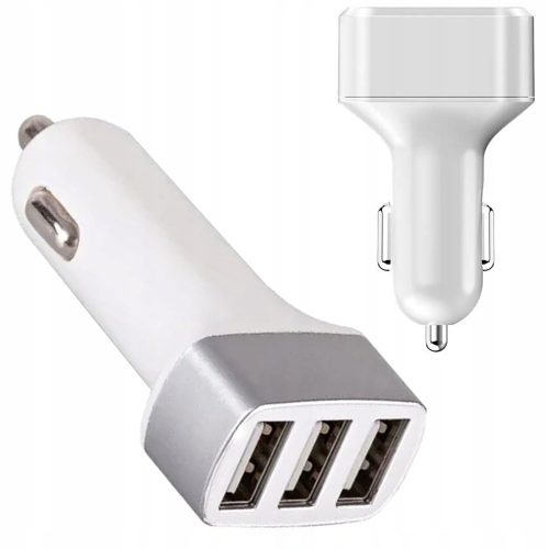 Autós töltő 3 USB kimenettel - fehér