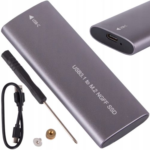 Hordozható M.2 SSD tok, USB-C - szürke