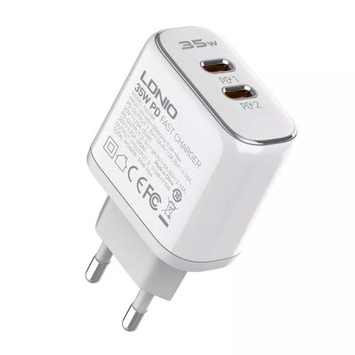 MFi wall charger LDNIO A2528M, 2xUSB-C, USB-C to Lightning 35W