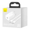 Baseus Super Si gyorstöltő 1C 20W adapter 1 m-es USB-C-Lightning kábellel (fehér)