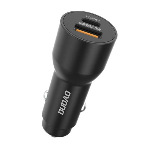 Dudao TGR1 car charger, USB + USB-C, PD 22.5W (black)