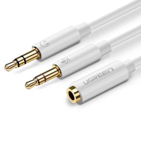 UGREEN AV140 AUX audio splitter fejhallgató + mikrofon 3,5 mm-es mini jack kábelhez, 28 cm (fehér)