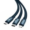 Baseus Bright Mirror USB 3 az 1-ben kábel, micro USB / Lightning / USB-C, lapos, 3,5 A, 1,2 m (kék)
