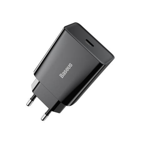 Baseus speed mini gyorstöltő, USB + USB-C, PD, 3A, 20 W (fekete)
