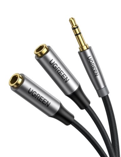 AUX UGREEN audio elosztó 3,5 mm-es jack kábel, 20 cm (szürke)