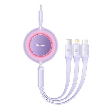 Baseus Bright Mirror 4, 3 az 1-ben Mikro USB / Lightning / USB-C kábel, 100W, 3.5A, 1.1 m (lila)