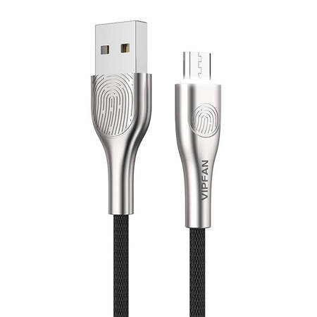 USB-Micro USB kábel Vipfan Fingerprint Touch Z04, 3A, 1.2m (fekete)