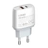 Wall charger LDNIO A2424C, USB + USB-C, PD + QC 3.0, 20W (white)