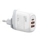 GaN charger LDNIO A3511Q, 2x USB + USB-C, 65W (white)