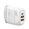 GaN charger LDNIO A3511Q, 2x USB + USB-C, 65W (white)