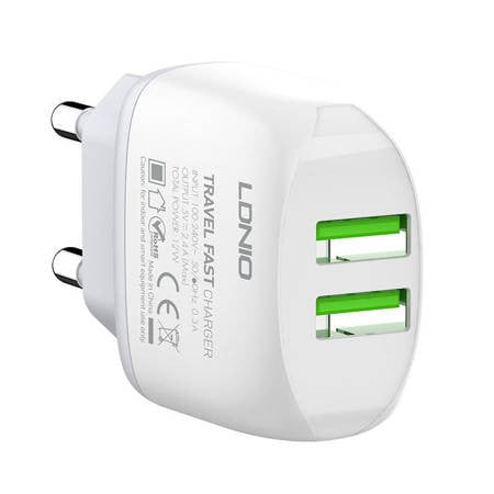 LDNIO A2219 Töltő 2x USB, 2.4A (fehér)