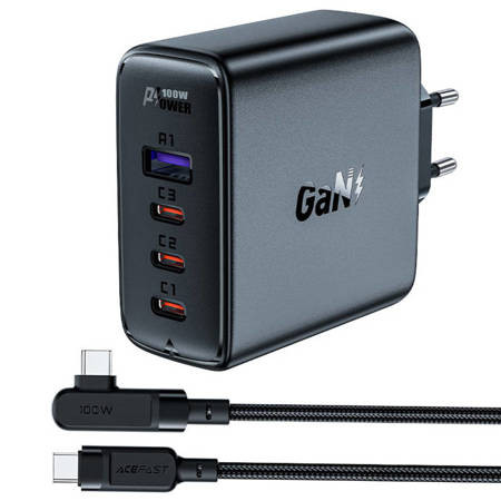 Wall charger Acefast A37 PD100W GAN, 4x USB, 100W (black)