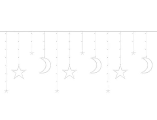 Karácsonyi fényfüggöny, csillag/hold 138 led, melegfehér