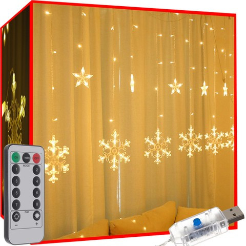 Felakasztható karácsonyi LED hópihés dekoráció távirányítóval - Meleg fehér