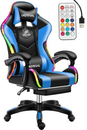 Likeregal 920 LED masszázs gamer szék lábtartóval kék