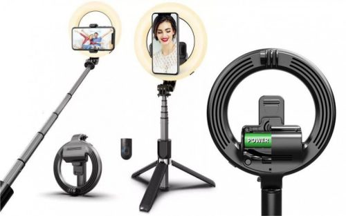 SELFIEMAX Prémium Körfény, Tripod állvány egyben selfie bot -19 - 90 cm