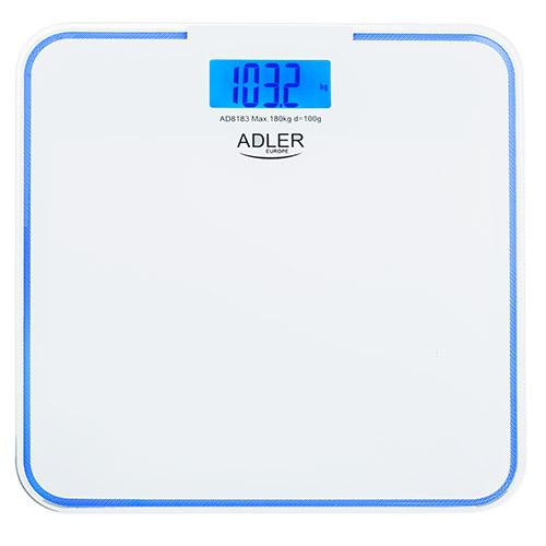 Fürdőszobai mérleg LCD kijelzővel és élvilágítással, fehér 180kg/100g - 30x30cm